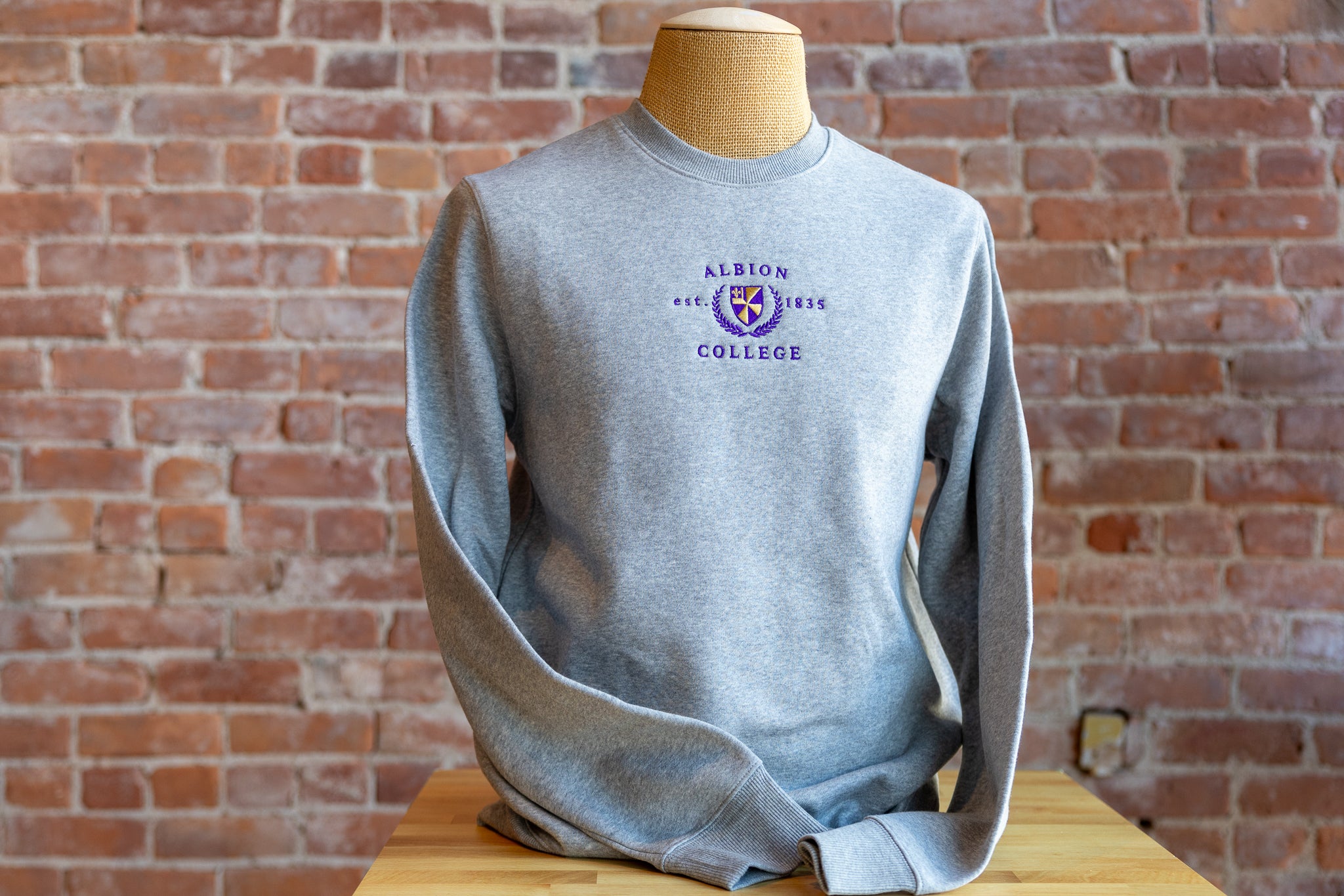 Embroidered Grey Albion College Crewneck