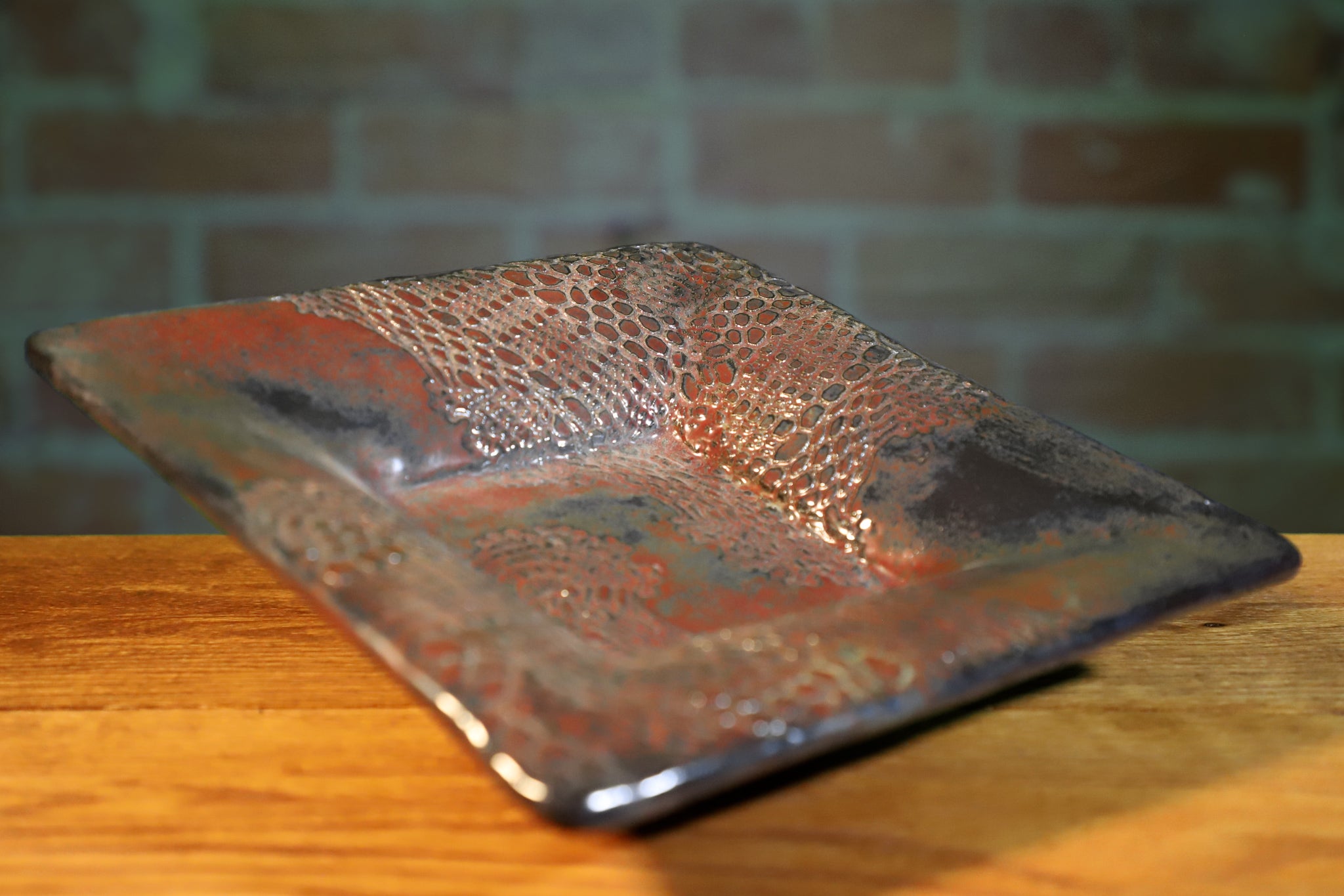 Brown and Black Glaze Square Serving Plate by Nobel Schuler
