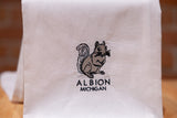 Embroidered Squirrel Tea Towel