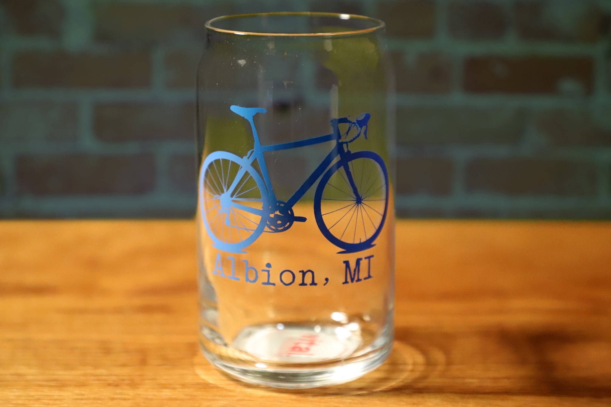 Albion, MI Bicycle Can Glass