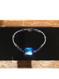 Blue and Pink Square High Glass Bead Bracelet By Bobbie VanEck