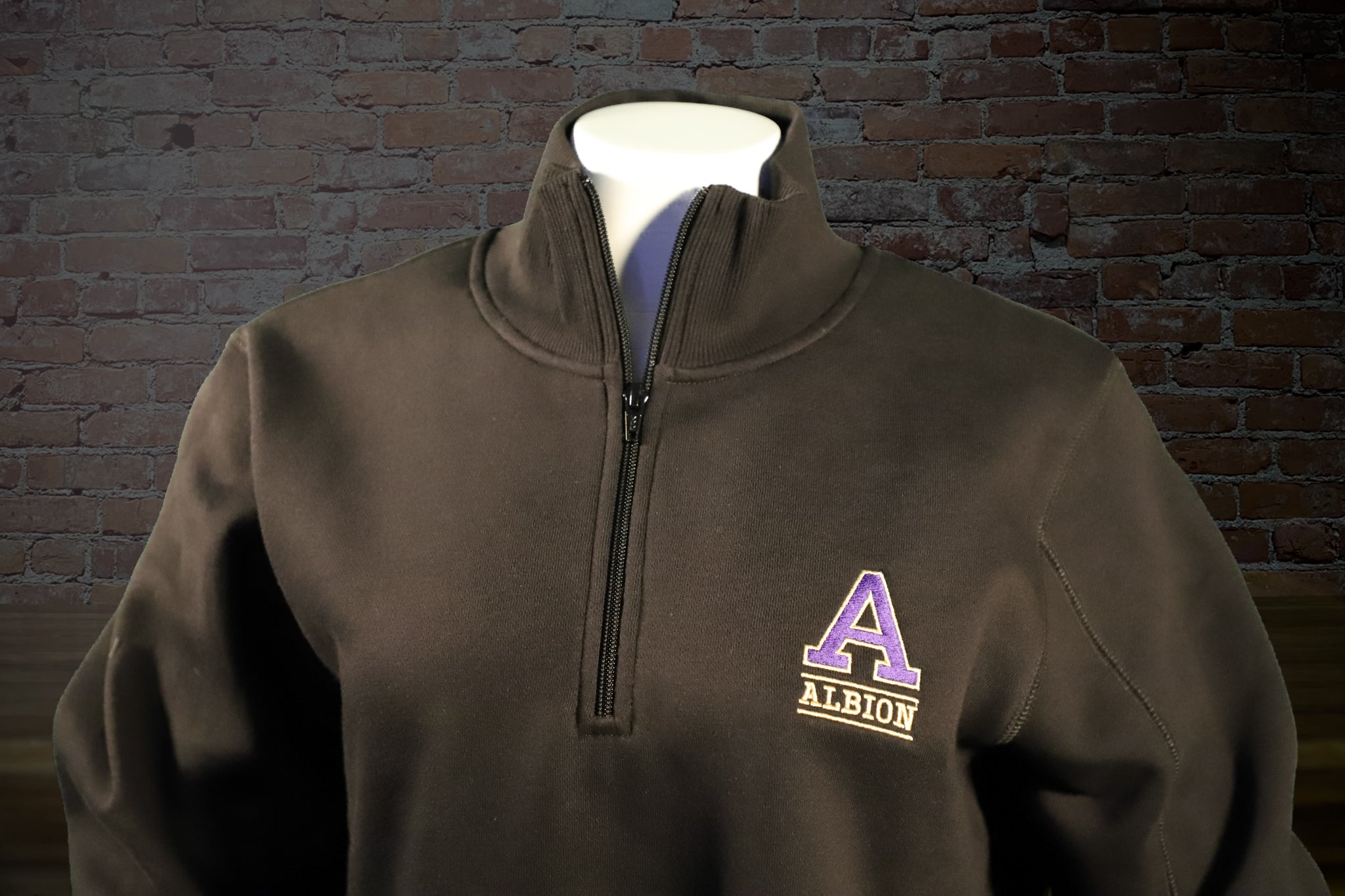 Knit Pullover Jacket for Women - 1/4 Zip Embroidered Albion College 'A'