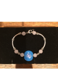 Light Blue with Pink Etched High Glass Bead Bracelet By Bobbie VanEck