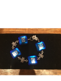 Blue Square Flower Etched High Glass Bead Bracelet By Bobbie VanEck